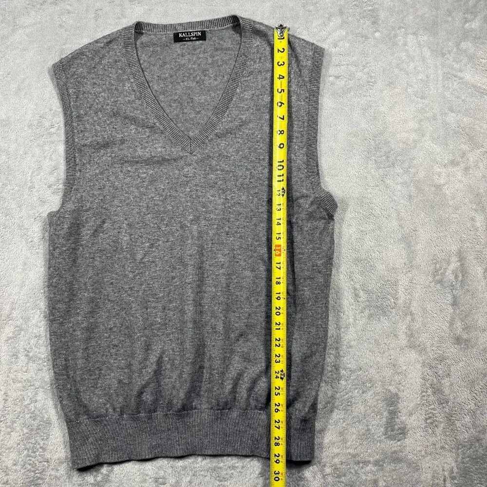 Kallspin Mens Wool Blend V Neck Sweater Vest Grey XL‎ Soft Lightweight